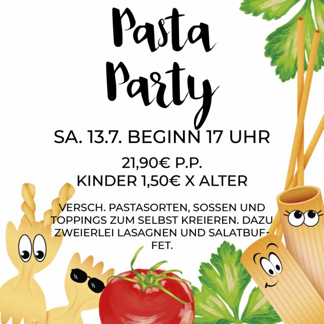 Pasta Party mit all you can eat Buffet auf dem Campingplatz Haumühle in Simmertal im Hunsrück